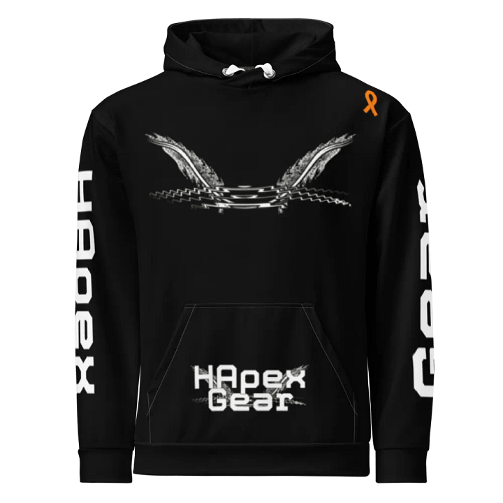 White HApex Gear White Logo Cancer Awareness Orange Ribbon. Black Recycled Unisex Hoodie product image (1)