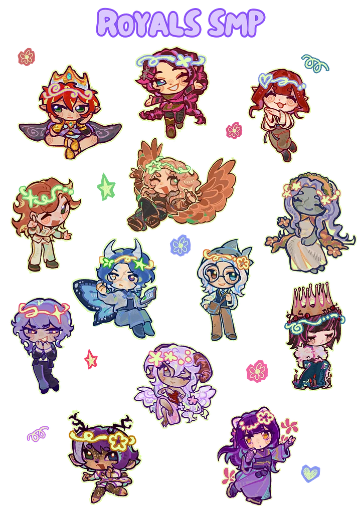 Royals SMP Character Sticker Sheet (Colorful Edition) product image (1)
