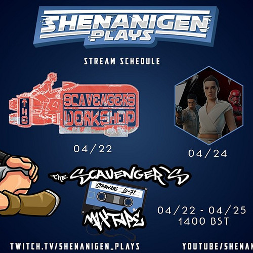 #StreamSchedule for the week! 

Monday 04/22 - Scavengers Workshop - 1400BST
Tuesday 04/23 - Offline
Wednesday 04/24 - Fortni...
