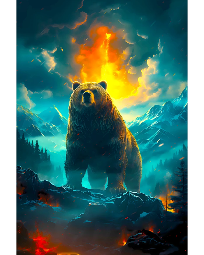 Majestic Bear Amidst a Volcanic Eruption Dramatic Fiery Nature Scene Matte Poster product image (1)