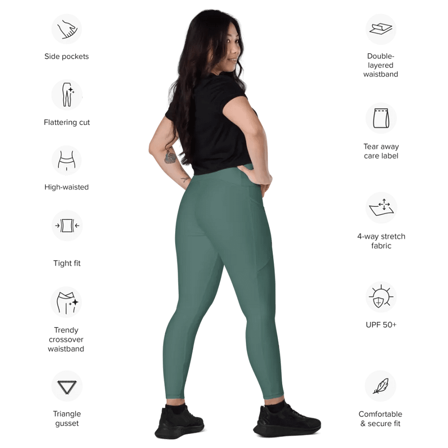 Plain Medium Dark Green Soft Summer Women's High Waisted Premium Crossover Leggings with Pockets by Treasure Pie product image (10)