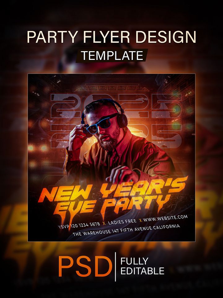 New Year Bash Flyer PSD | Glow NYE Party Flyer Template PSD product image (1)