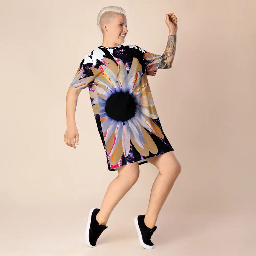 Abstract Neon Daises Ladies T Shirt Dress product image (8)