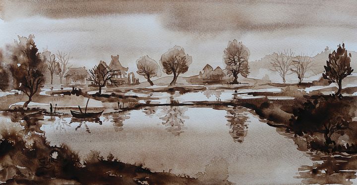 "Sepia Lake" Painting by Deni Je product image (1)