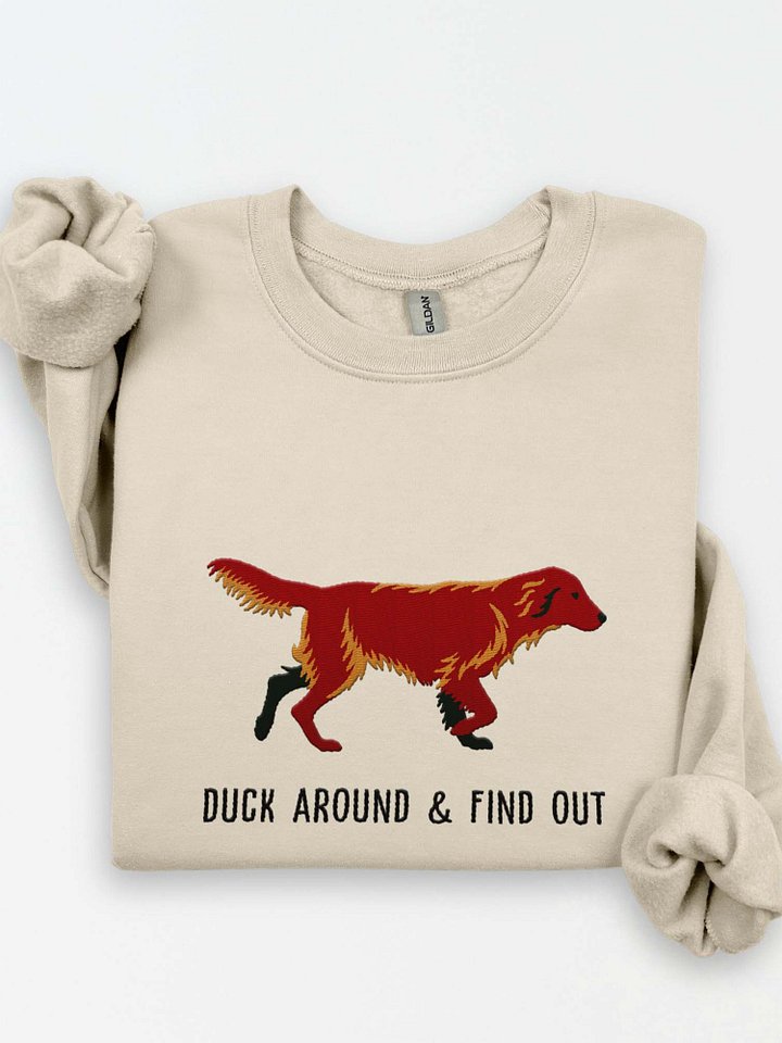 Duck Around and Find Out Sweatshirt (Embroidered) of a Flat Coated Retriever(Chocolate) product image (1)