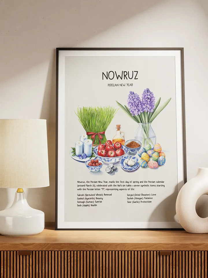 Nowruz Watercolor Art, Haft-sin Table, Persian New Year, Printable Wall Art, Persian Art, Watercolor Food Illustration, Digital Art, Norooz product image (2)