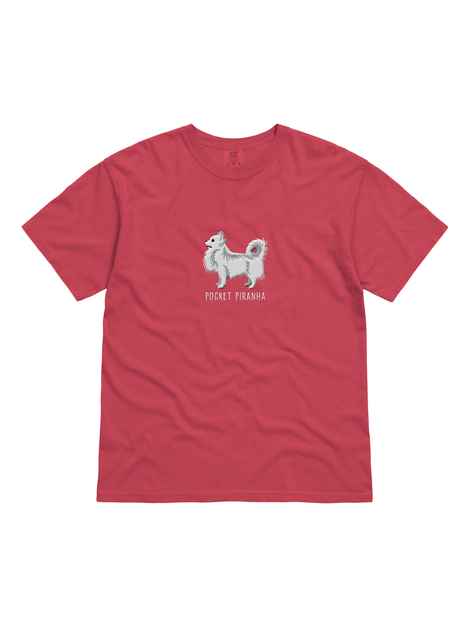 Pocket Piranha T-Shirt(Embroidered) of a Longhaired Chihuahua(White) product image (41)