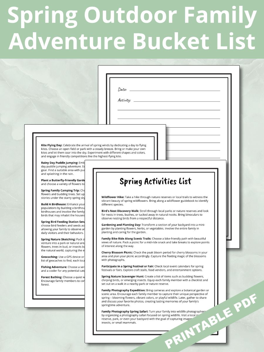 Printable Spring Outdoor Adventures Family Bucket List & Activity Log Page product image (1)