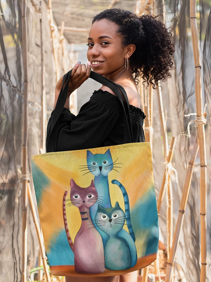 Handdrawn Cat Lover Abstract Colorful Three Cats Tote Bag product image (1)