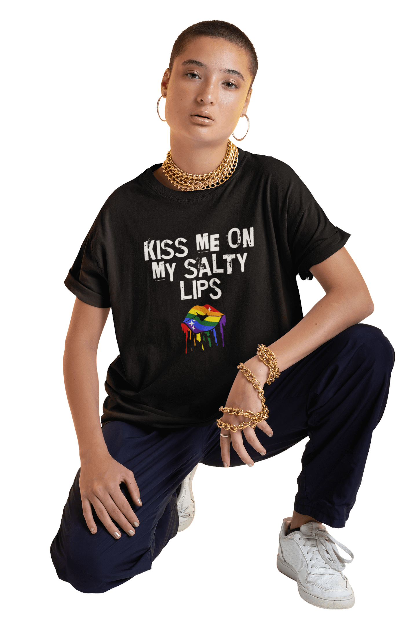 LGBTQ+ T-Shirt - Kiss Me On My Salty Lips - Rainbow (dark) product image (1)