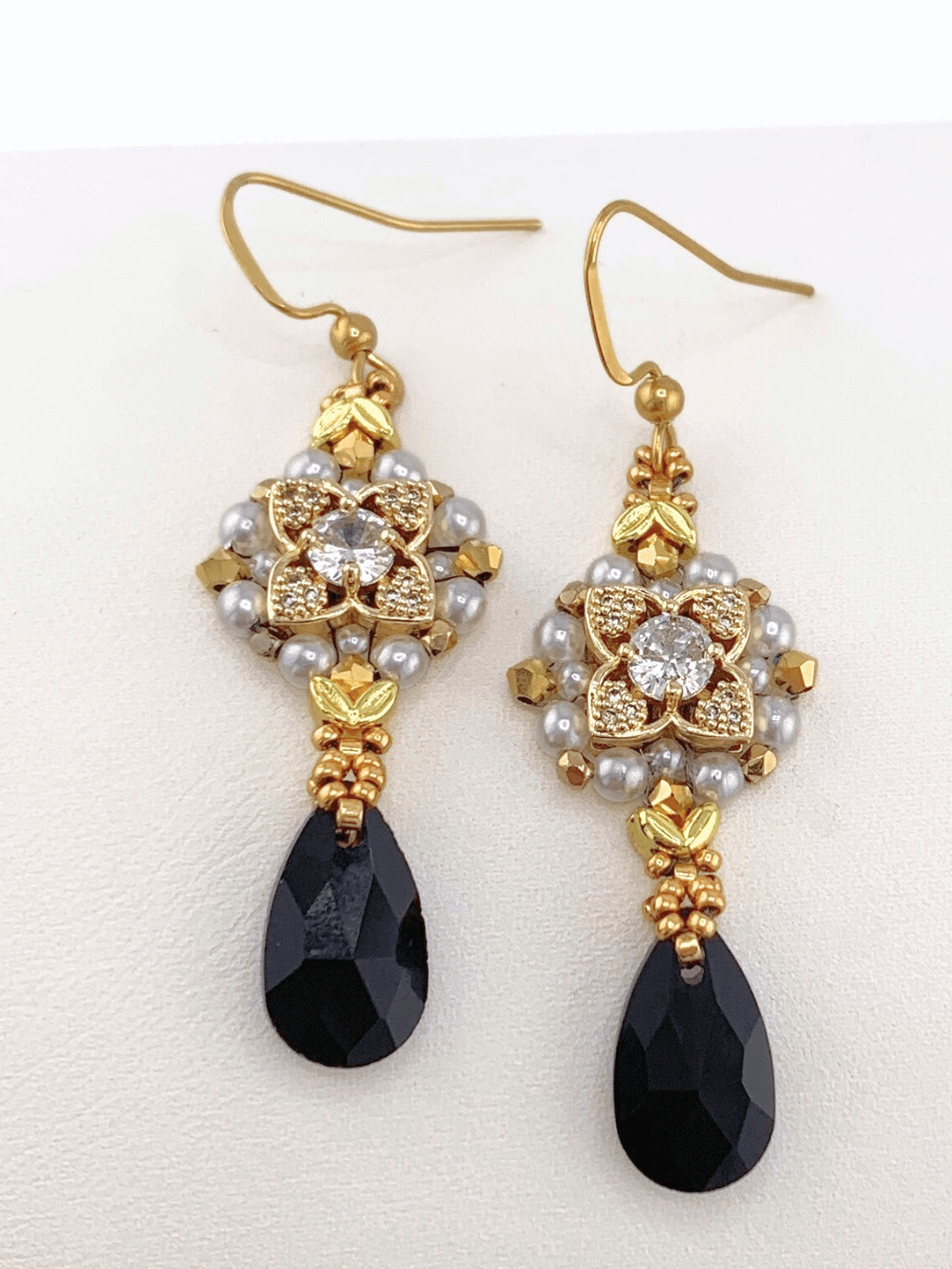 Gilded Kiss Beaded Pearl and Crystal Earrings - Gold, Black product image (3)