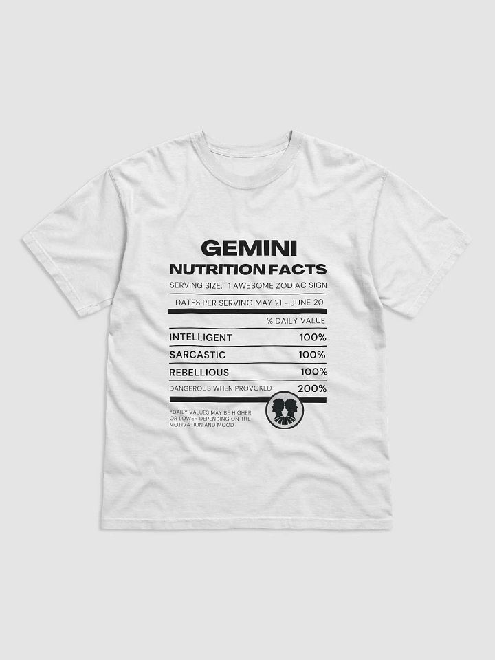 Gemini Nutrition Facts T-Shirt (Black Writing) product image (1)