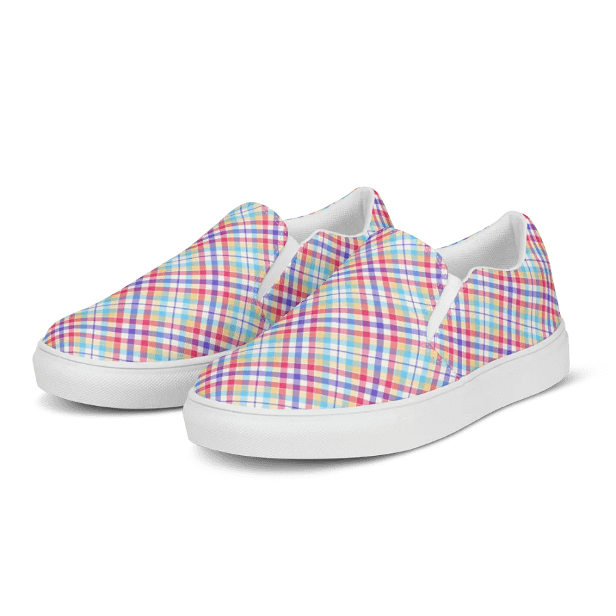 Purple, Pink, and Blue Plaid Women's Slip-On Shoes product image (3)