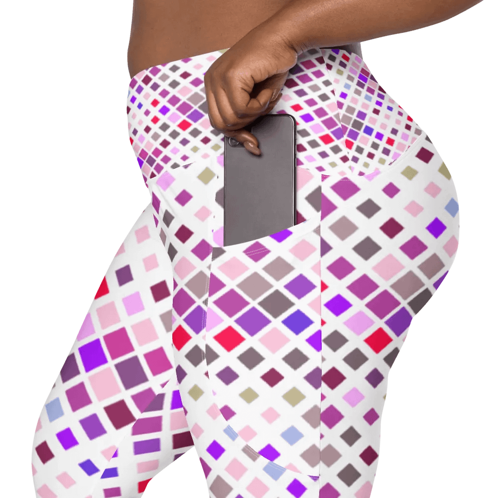 Colorful Square Pattern Design Leggings with Pocket - v11 product image (12)