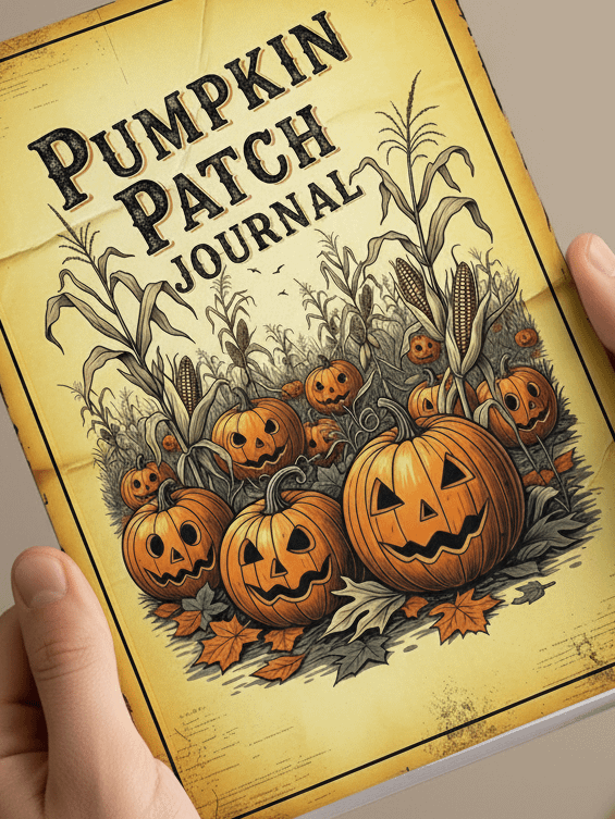 Pumpkin Patch Journal Cover, Digital Printable Halloween Journal, Fall Scrapbook, DIY Book Cover, October Planner Cover product image (2)