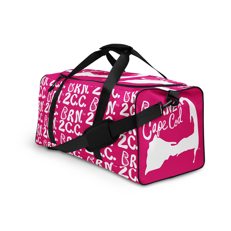 BOURNE to Cape Cod™ | Duffle Bag | BRN.2C.C.™ | Coastal Gym & Travel Gear | 22" All-Over Print Weekender | White Logos on Vibrant Pink product image (3)