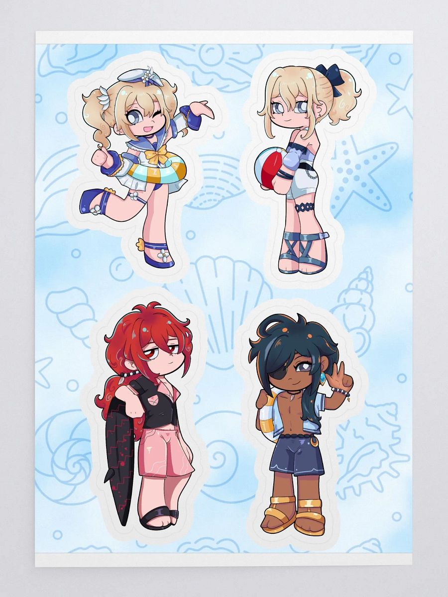 Summer Sticker Sheet: Barbara, Jean, Diluc, Kaeya (Genshin Impact) product image (3)