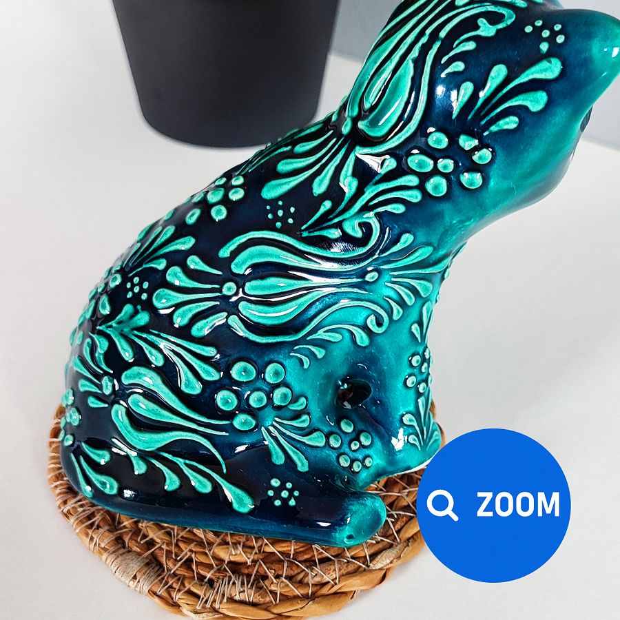 Ceramic turquoise cat — handmade pottery, handmade ceramic, home decor, handmade gift, Turkish ceramic product image (6)