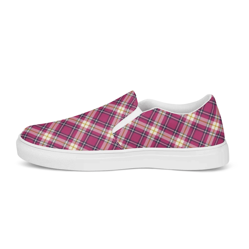Hot Pink and Navy Blue Plaid Women's Slip-On Shoes product image (6)