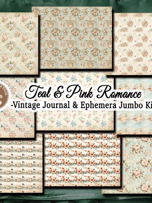 Teal & Pink Romance Journal & Ephemera Kit Digital Download only product image (5)