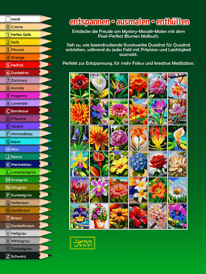 Pixel-Perfect Blumen Pixel Malbuch nach Zahlen - Druckbares PDF product image (2)