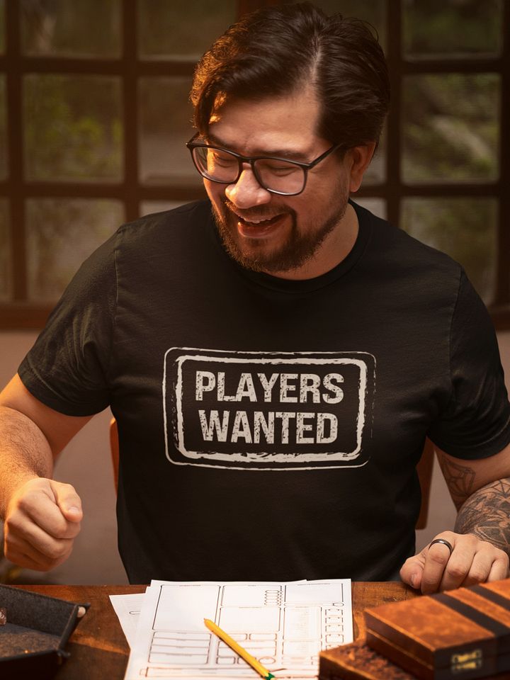 Players Wanted Board Game Shirt on Black (Board Game Gift, Nerdy Geeky Shirt for Board Game Convention GenCon) product image (1)