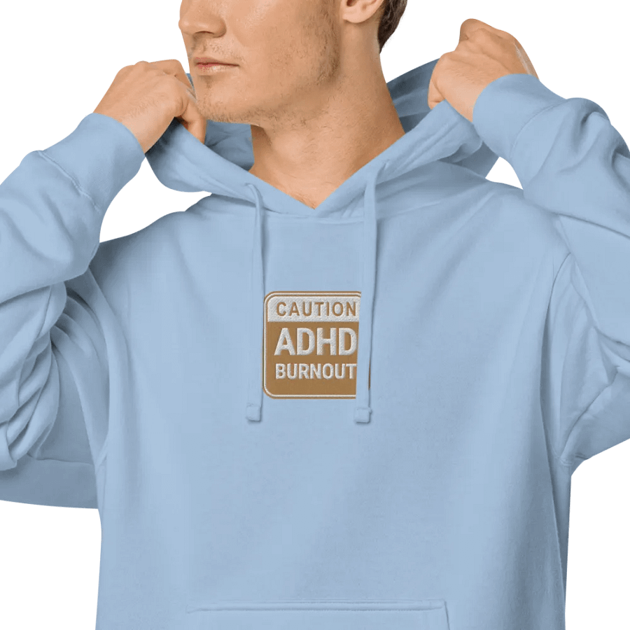 CAUTION: ADHD BURNOUT embroidered pigment hoodie (brown design) product image (5)