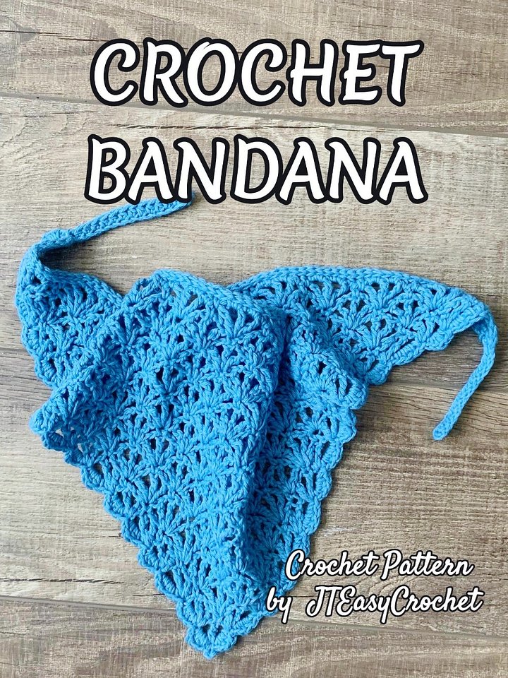 Blue Bandana Pattern Crochet Gift Boho Style Romantic Adult Kid Dog Kerchief Head Scarf product image (1)