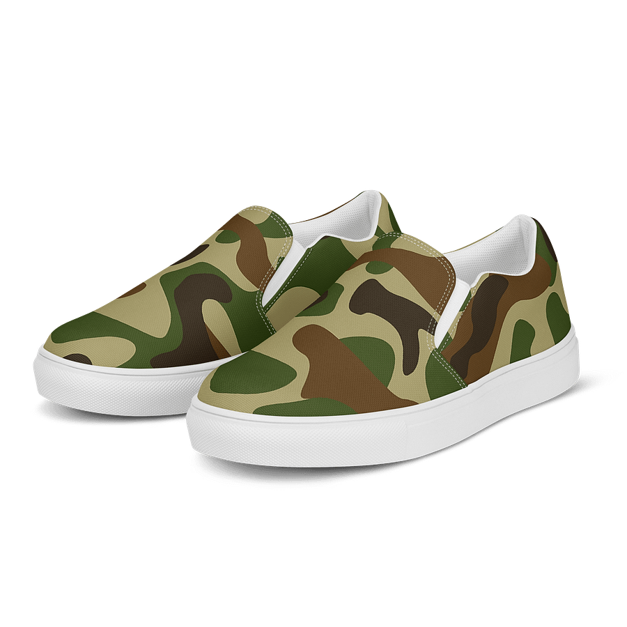 Woodland Green Army Camouflage Military Camo Pattern Women's Slip-On Canvas Shoes product image (3)