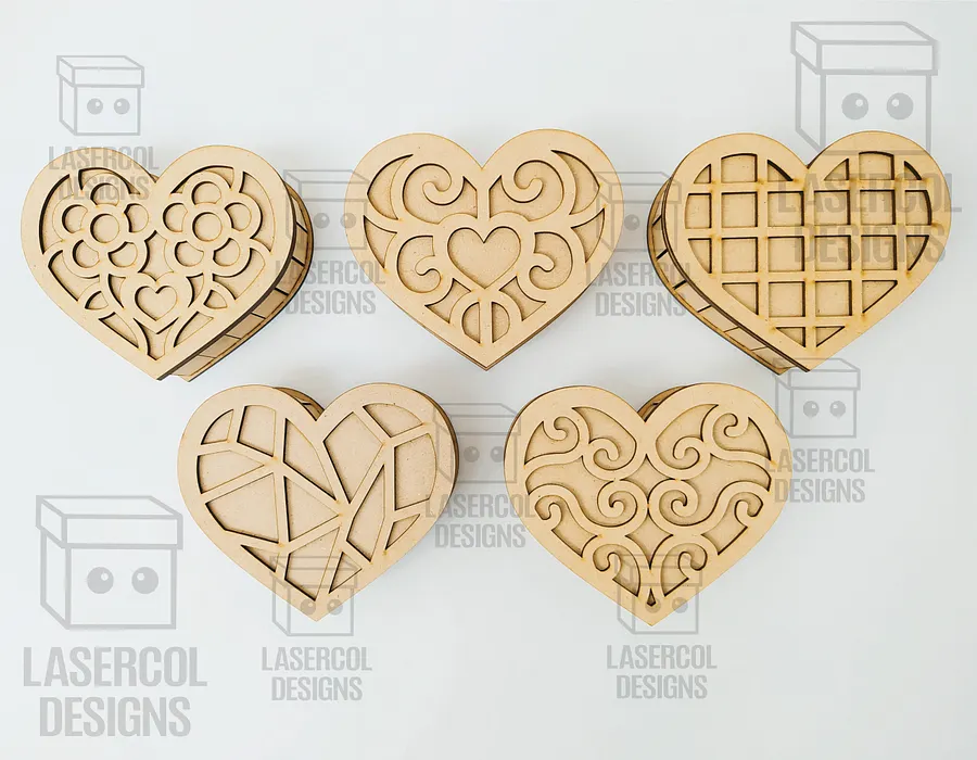Heart Shaped Box Set 1 (5 Styles, 3 Sizes) - Laser Cut Files product image (8)