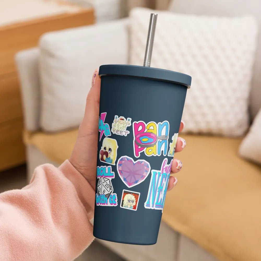 Faux Sticker Insulated Tumbler with Lid and Straw product image (1)