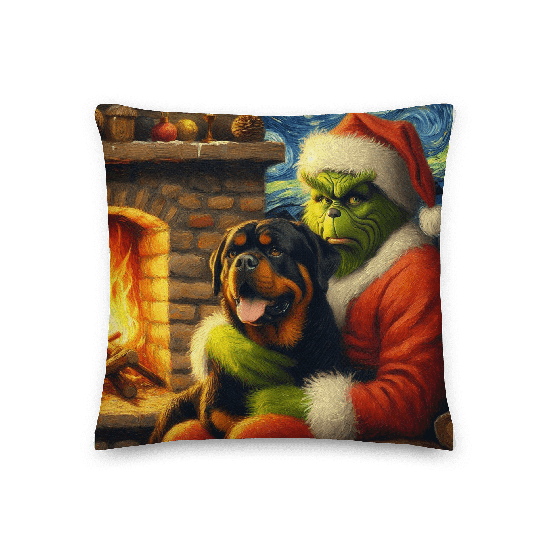 Rottweiler & Festive Grinch Santa Pillow product image (1)