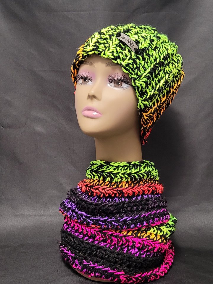 Handmade Crochet Beanie & Scarf Set – Neon Glow Collection product image (1)