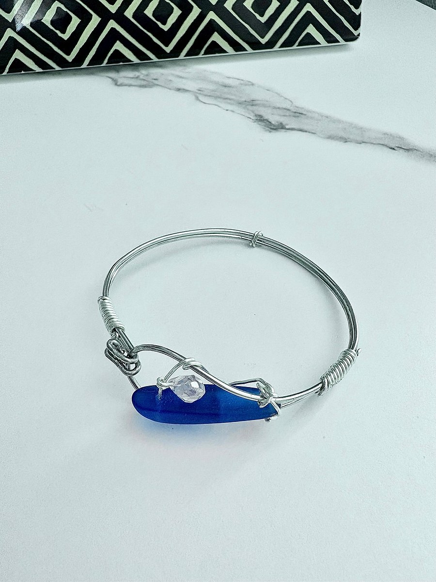 Ocean Whispers Wire-Wrapped Sea Glass Bracelet | Handmade 6.75" Coastal Charm by Monique Faella Designs™ | MFD-00075 product image (1)