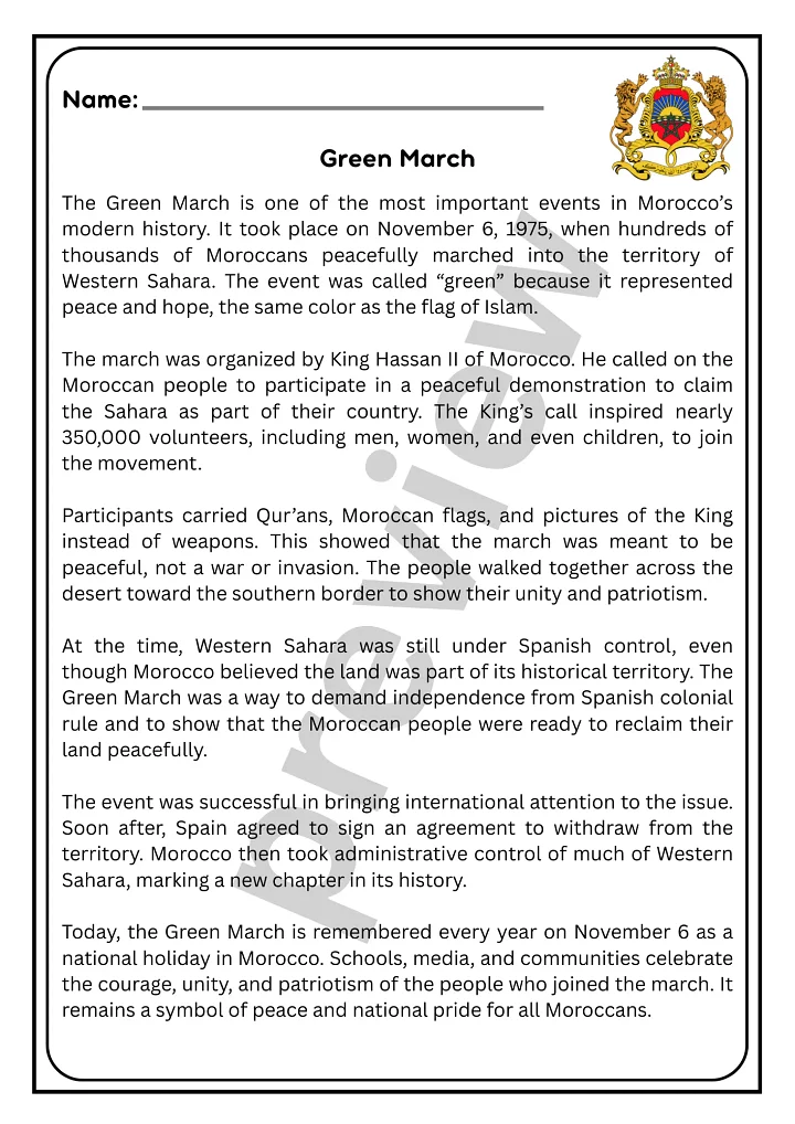 The Green March – Reading Comprehension Passage with Questions product image (2)