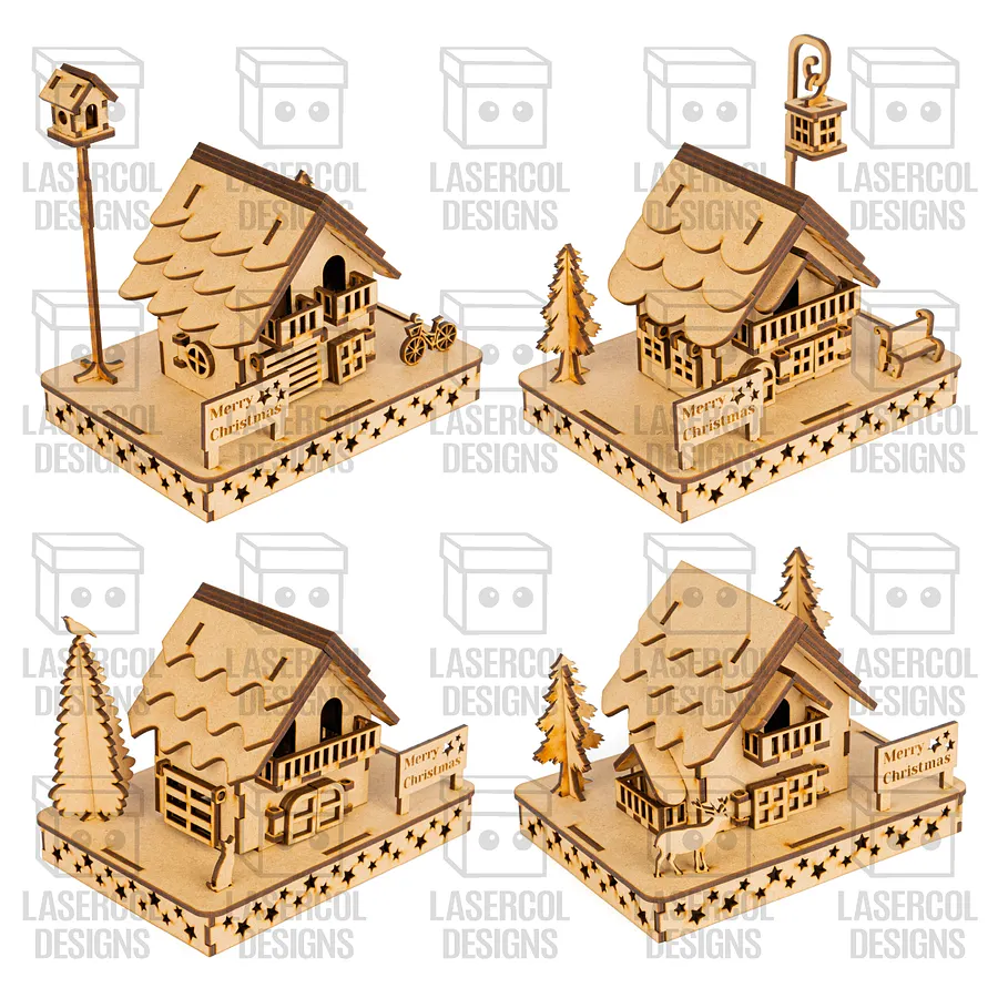 Christmas Houses (4 Styles) - Laser Cut Files product image (4)