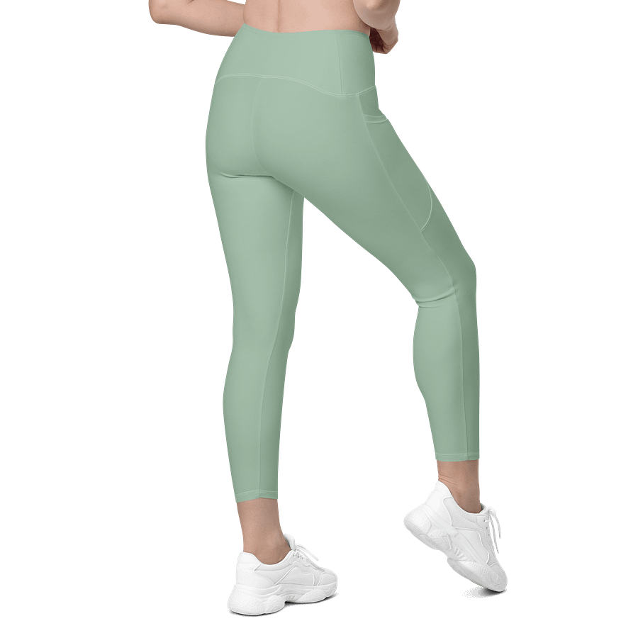 Plain Light Sage Green Soft Summer Women's High Waisted Premium Crossover Leggings with Pockets by Treasure Pie product image (9)