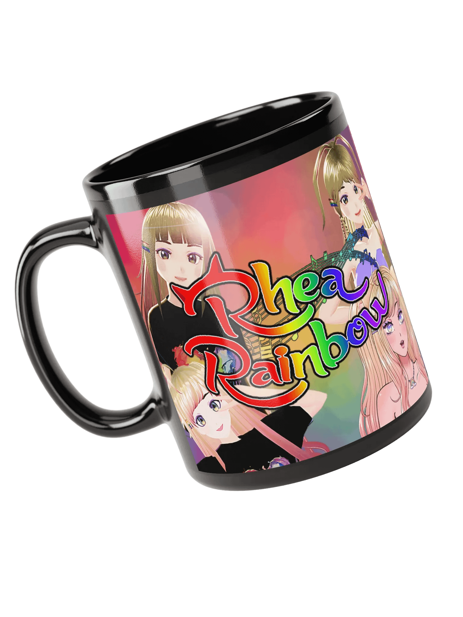 🌈Rhea Rainbow "POGgression" Black Glossy Mug! ☕🎶 product image (5)