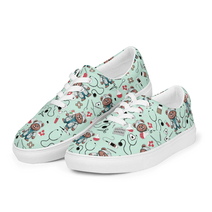 Cute Medical Bears Lace-up Canvas Shoes (Green) product image (1)