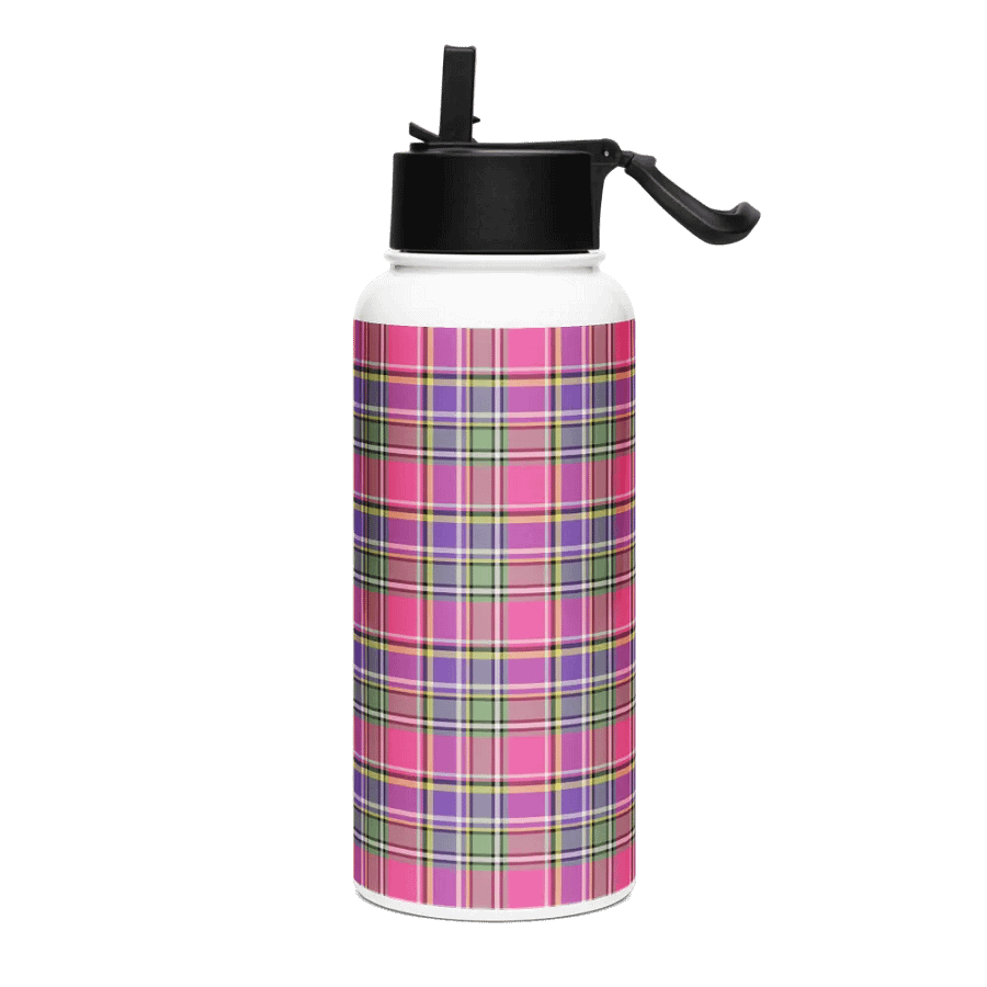 Hot Pink and Purple Vintage Plaid Water Bottle product image (2)