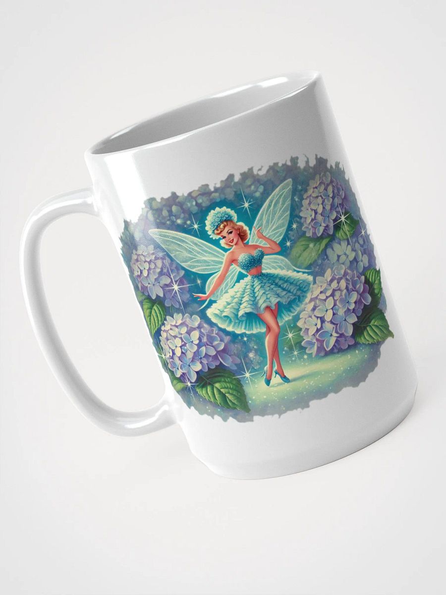 Blue Hydrangea Fairy 15 oz Glossy White Mug product image (3)