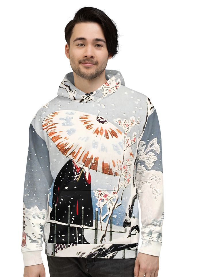 Plum Tree and Snowy Evening All-Over Print Recycled Unisex Hoodie product image (2)