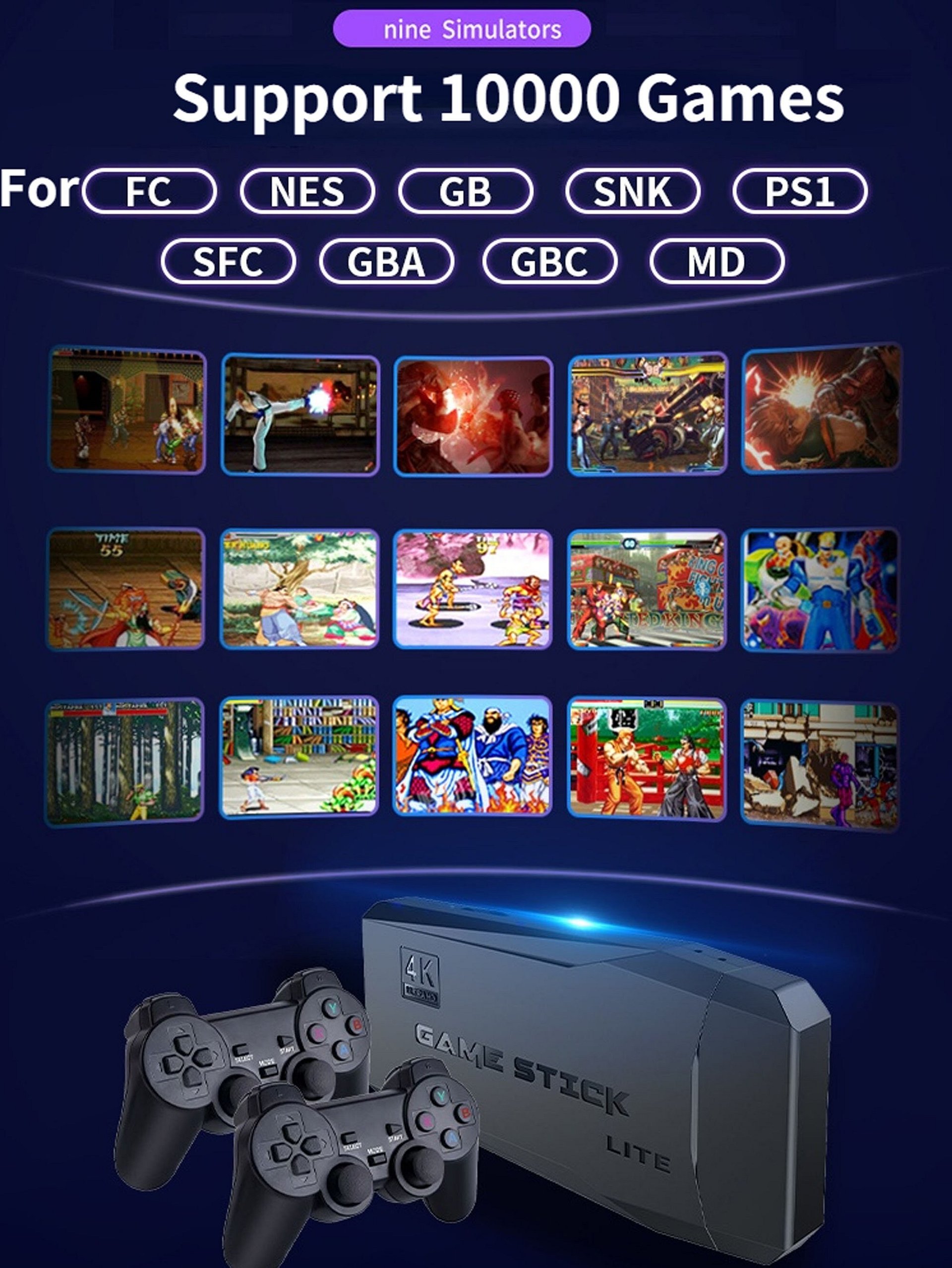 HDMI Video Game Console 64G Built-in 10000+ Games Retro Handheld Game Console Wireless Controller Game Stick For PS1/GBA Kid Gift product image (2)