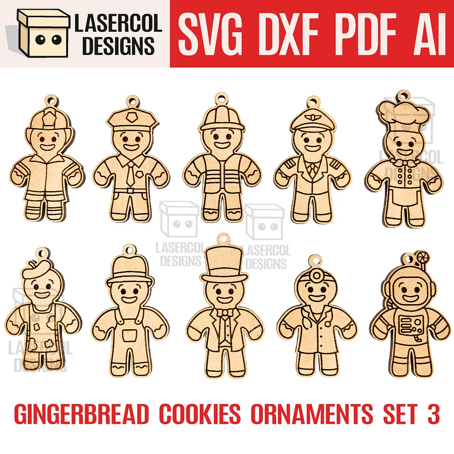 Gingerbread Cookies Christmas Ornaments Set 3 - Laser Cut Files product image (1)