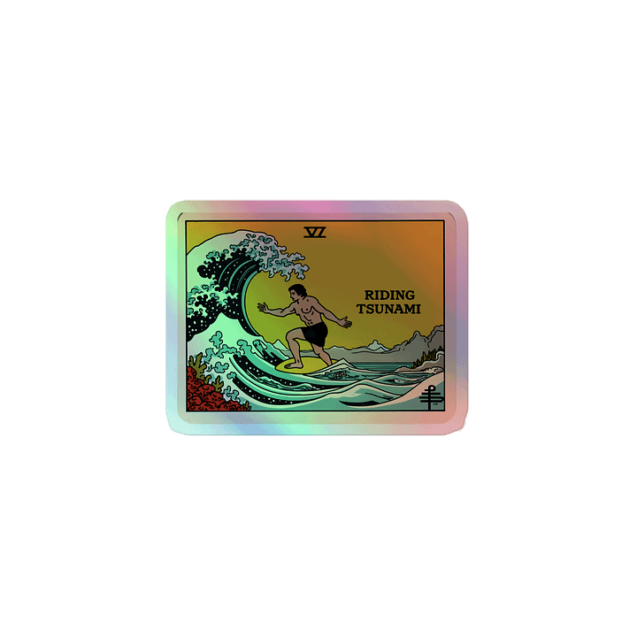 Vintage Tsunami Tarot Card Art Print Holographic Sticker product image (1)
