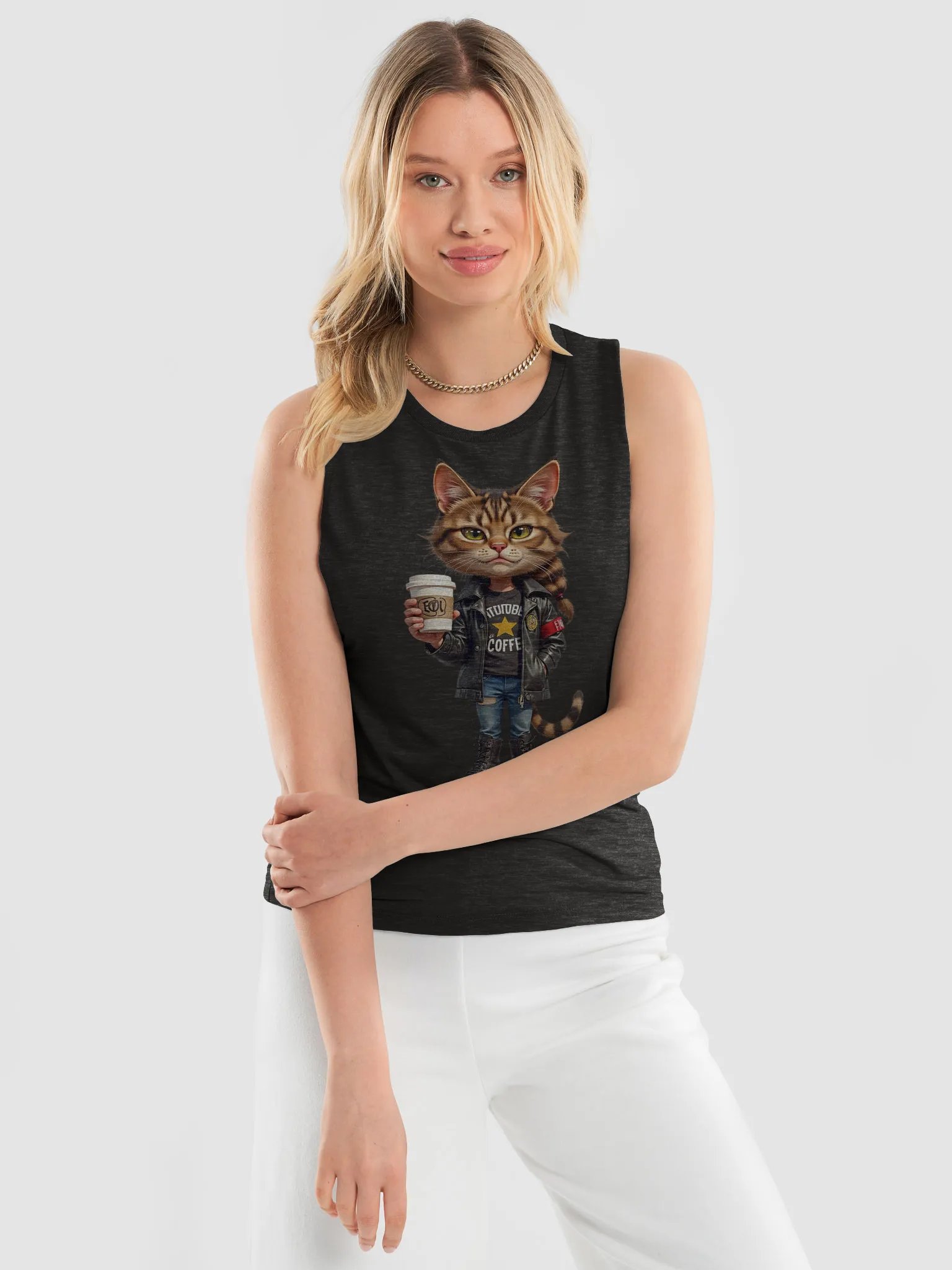 Confident Cat Coffee Lover Muscle Tank product image (11)