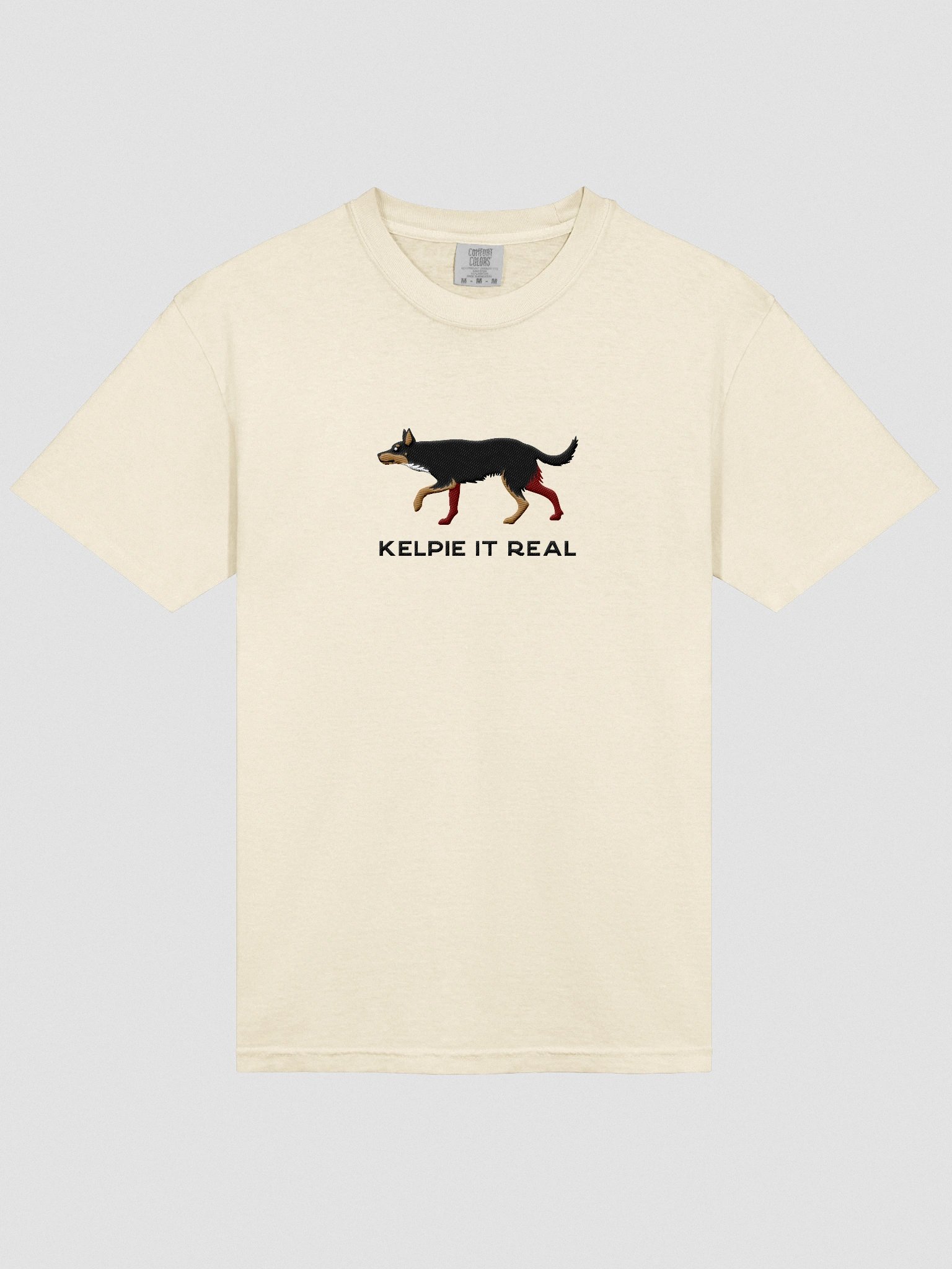 Kelpie It Real T-Shirt(Embroidered) of an Australian Kelpie(Black & Tan) product image (6)