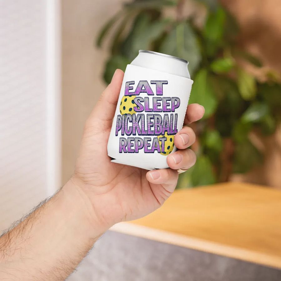 Eat Sleep Pickleball Repeat Angle Gradient Purple Can Cooler product image (5)