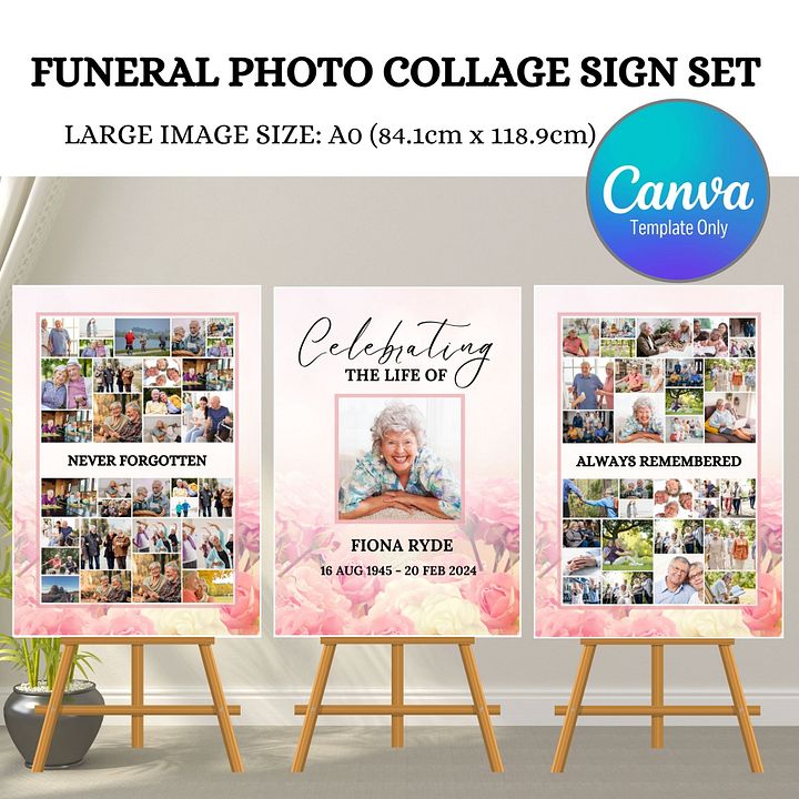 Rose Garden Funeral Photo Collage Sign Set Canva Template product image (1)