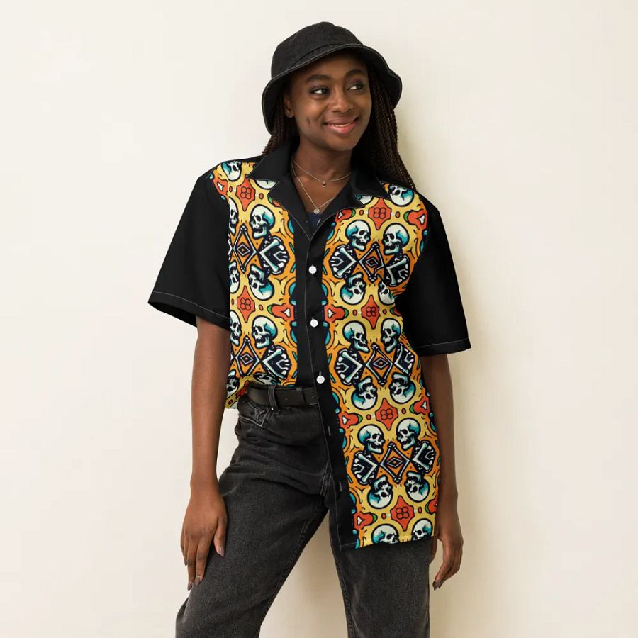 Hawaiian Style Shirt, Button Up, Unisex, Skulls product image (9)